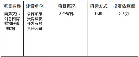 南苑文化創意園客梯物聯項目采購計劃公告　